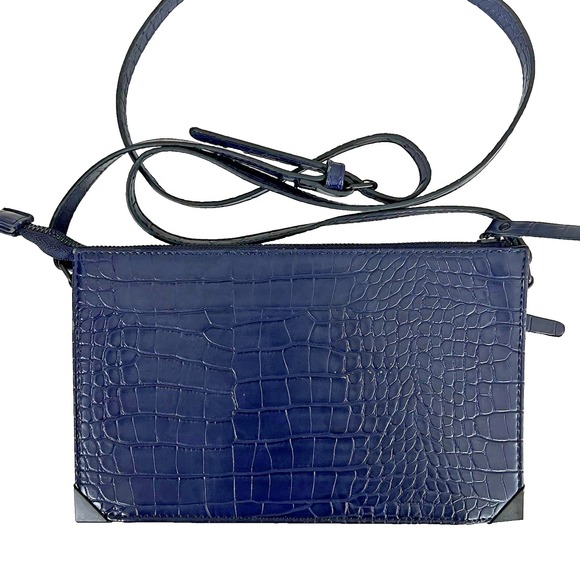 Handbags - Kate & Alex Crossbody Bag Navy Blue Crocodile‎ Convertible Clutch Adjustable